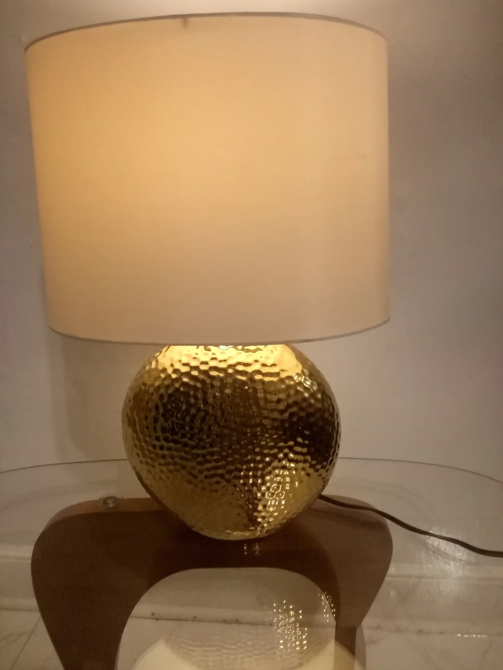 Hammered Gold Globe Table Lamp with White Drum Shade
